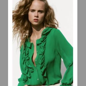 Zara Green ruffled blouse NWT